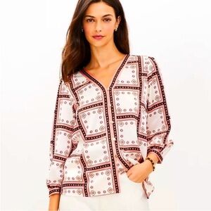 Loft Windowpane Button down Blouse size medium NWOT